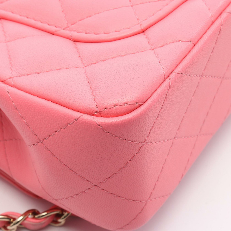 香奈兒迷你絎縫20鏈條肩背斜背包 A69900 皮革 粉紅色 二手-7