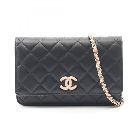 香奈兒 (CHANEL) 絎縫鏈條肩背斜背包錢包 AP3657 皮革 黑色 GHW