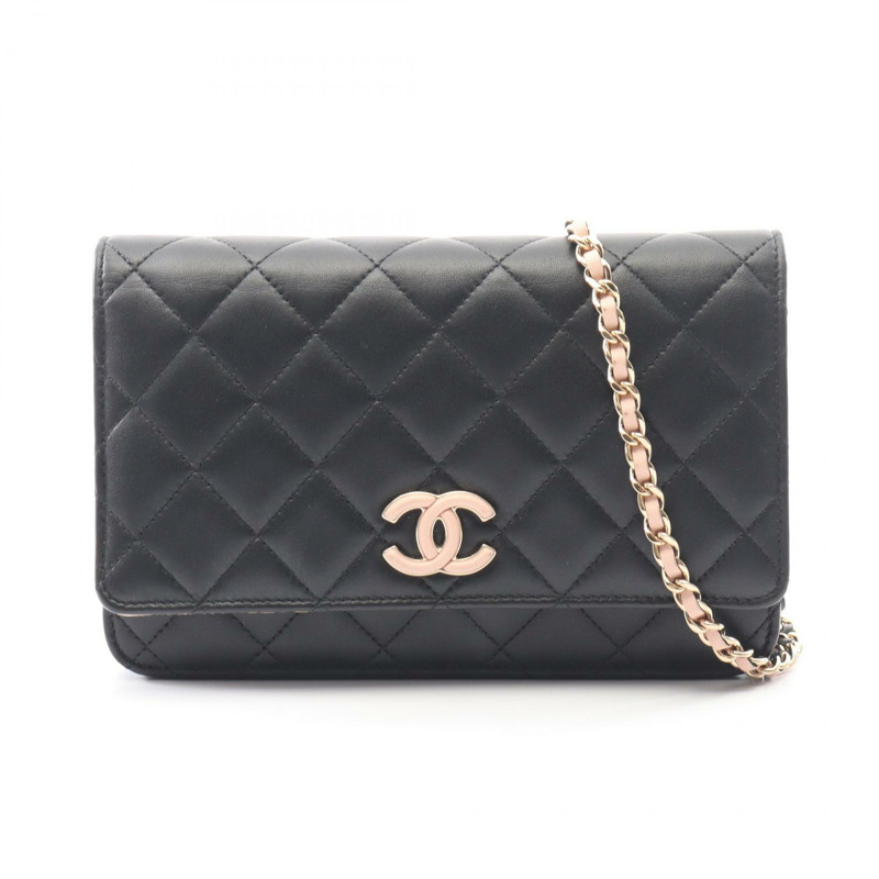 香奈兒 (CHANEL) 絎縫鏈條肩背斜背包錢包 AP3657 皮革 黑色 GHW-0