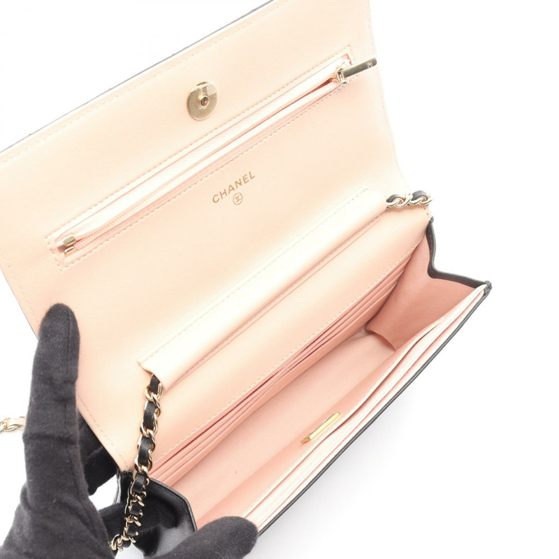 香奈兒 (CHANEL) 絎縫鏈條肩背斜背包錢包 AP3657 皮革 黑色 GHW-2