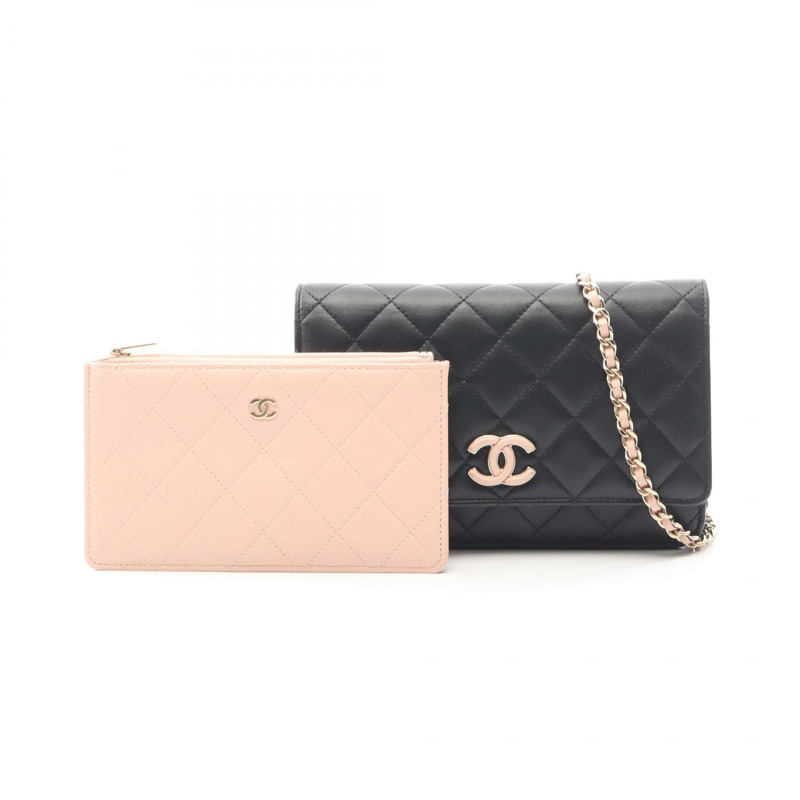 香奈兒 (CHANEL) 絎縫鏈條肩背斜背包錢包 AP3657 皮革 黑色 GHW-5