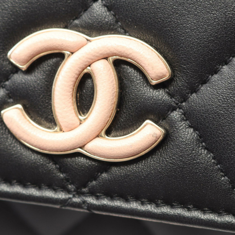 香奈兒 (CHANEL) 絎縫鏈條肩背斜背包錢包 AP3657 皮革 黑色 GHW-9