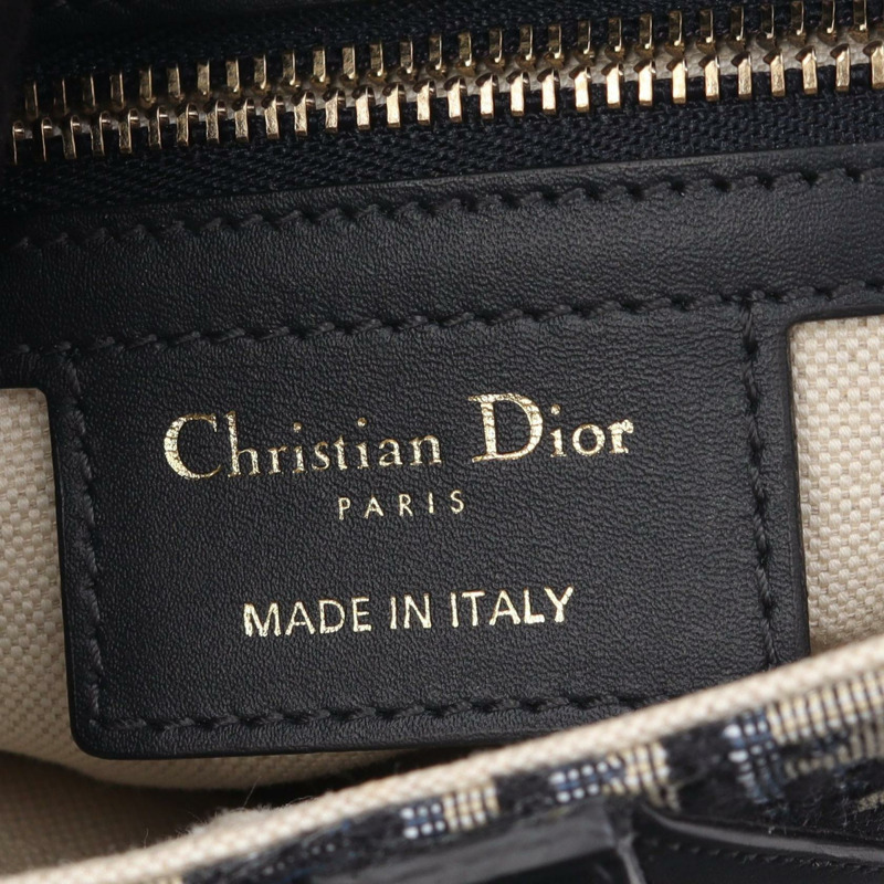 Christian Dior 馬鞍斜背包，帆布皮革，米色/海軍藍，二手-3