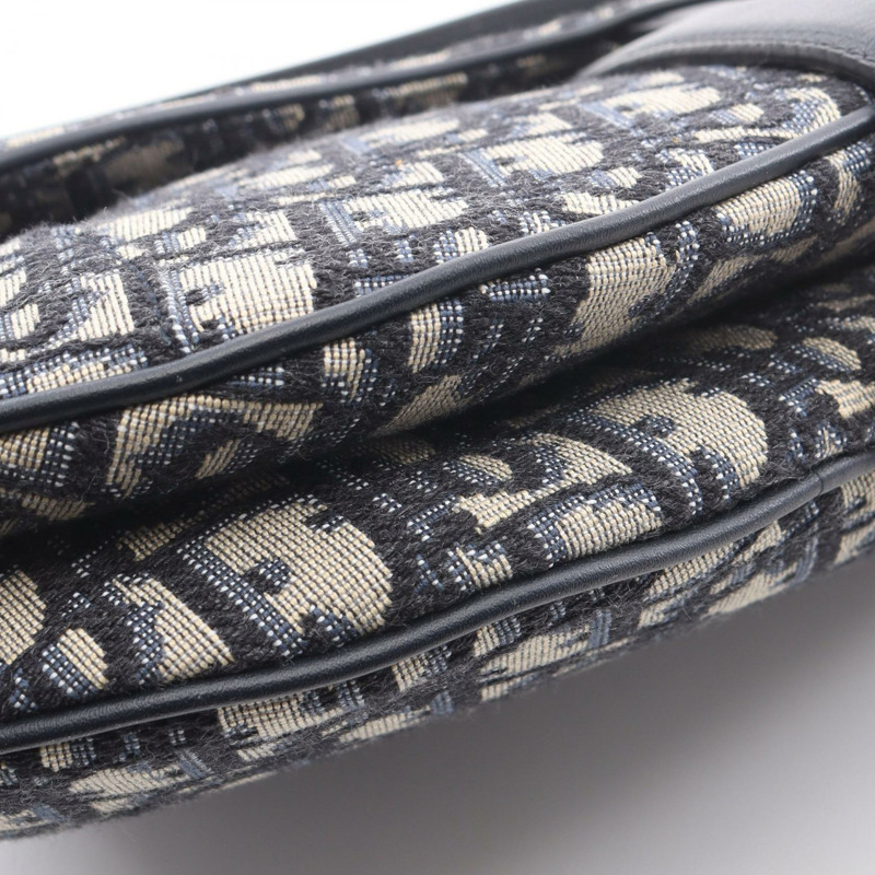 Christian Dior 馬鞍斜背包，帆布皮革，米色/海軍藍，二手-6