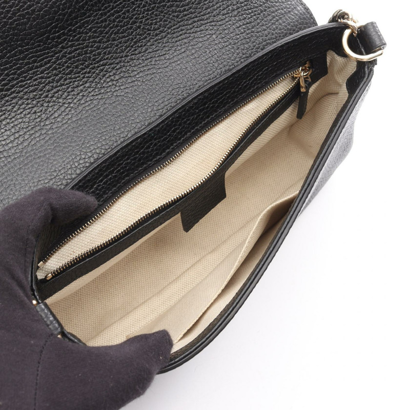 GUCCI Soho 互扣式 G 鏈條單肩斜背包 536224 黑色皮革 二手-2