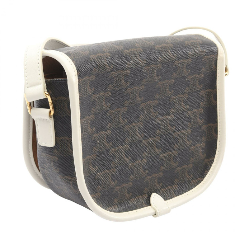 CELINE Folco 中型 Triomphe 單肩包 191502BZJ 帆布皮革 黑色 二手-1