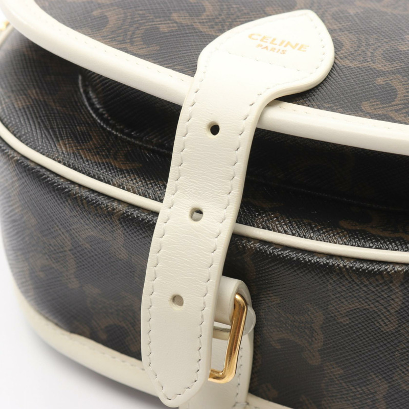 CELINE Folco 中型 Triomphe 單肩包 191502BZJ 帆布皮革 黑色 二手-6
