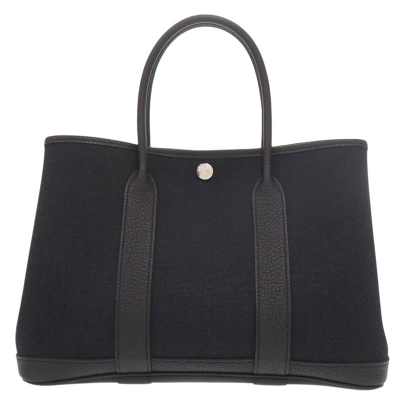 近全新愛馬仕 Garden Party TPM Toile Militaire Negonda 黑色手提包，附銀色五金與 D 字印記（2019 年款）1850HERMES-1