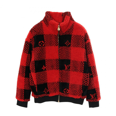 路易威登 Damier Blouson 夾克，羊毛聚酯混紡，紅黑配色，二手男士 LV M 碼