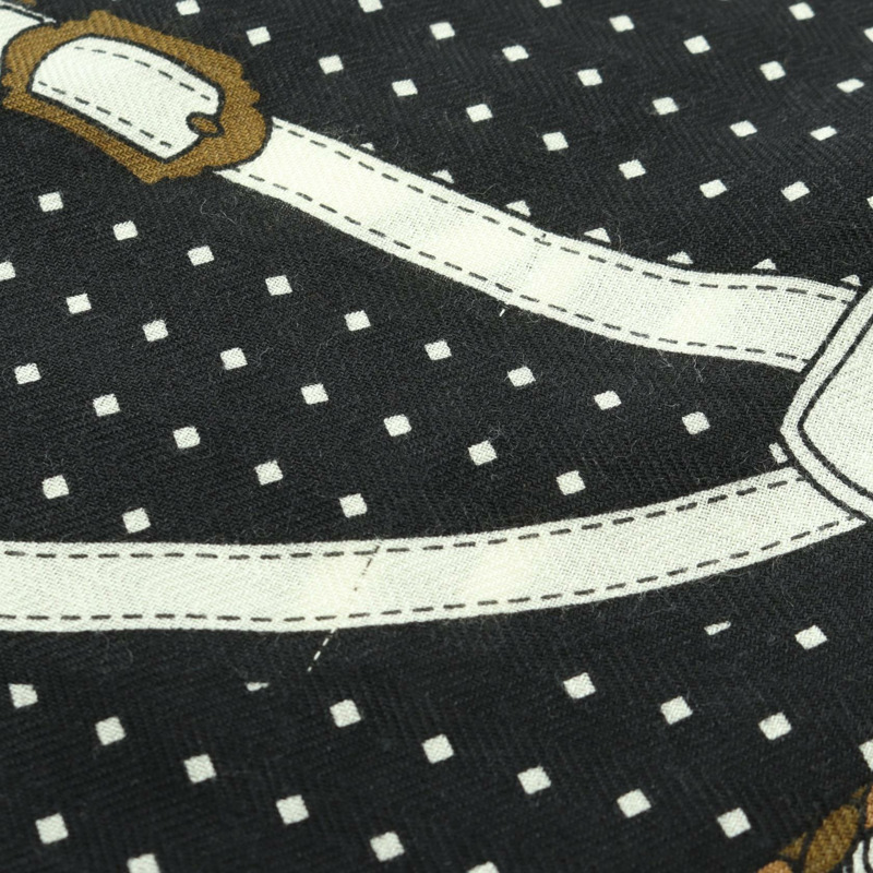 HERMES Carre 140 HARNAIS DE COUR Bandana 圍巾 echarpe 真絲羊絨 黑色 卡其色-4