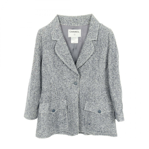 香奈兒斜紋軟呢外套 P21006V12405 布料：棉 海軍藍 白色 二手 女款 #42 CC