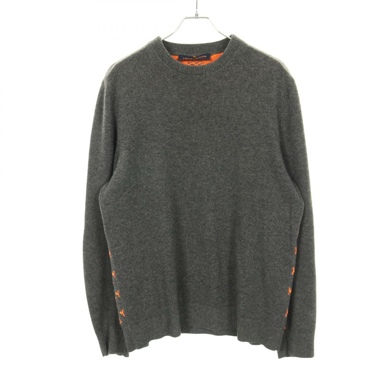 路易威登 Monogram 針織衫 RM192Q 羊絨衫 灰色 橙色 二手 男士 L 碼-0