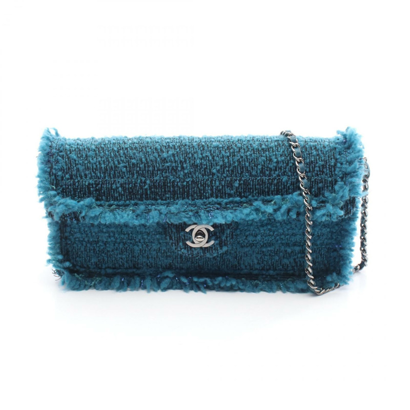 香奈兒 COCO 標誌鏈條單肩背包，布料綠色黑色藍色，SHW 二手 CC-0