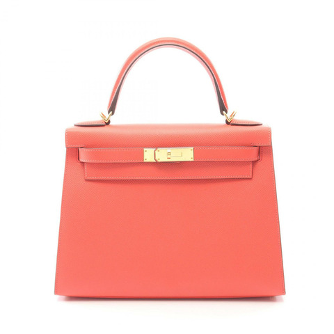 愛馬仕 Kelly 28 單肩手提包，外側縫線 Epsom Rose jaipur，二手，金色五金