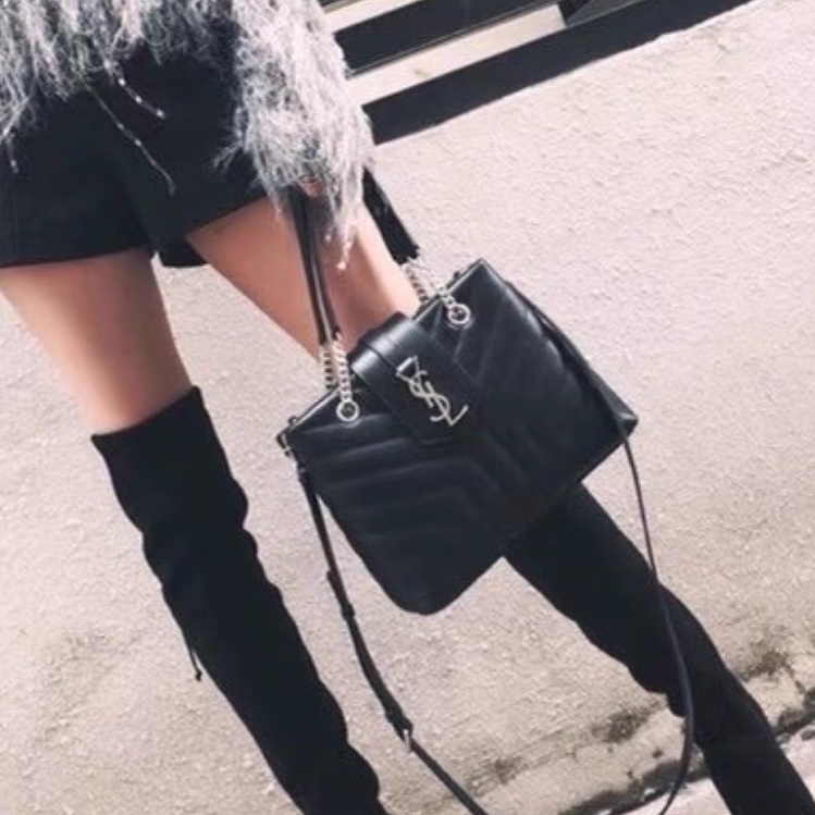 高級實用款💎99新🆕Ysl聖羅蘭黑銀loulou鏈條托特包單肩手提包-3