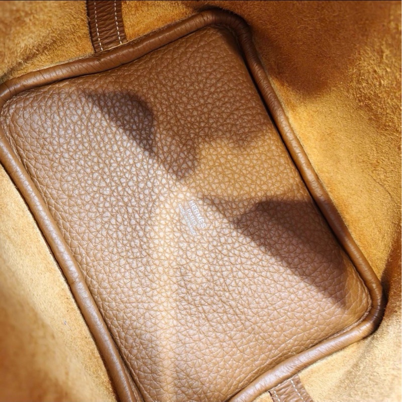 經典百搭💯超低價😍Hermes愛馬仕金棕銀扣TC皮Picotin菜籃子18手提包-12