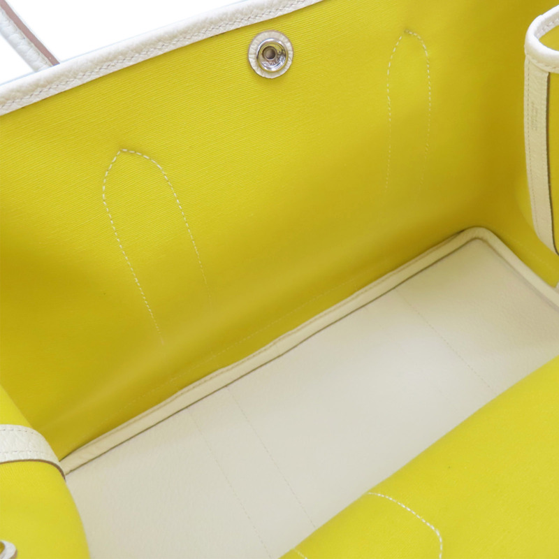 黃色帆布 白色牛皮 Garden Party 36 手提包 Y刻 銀扣【HERMES 愛馬仕】-4