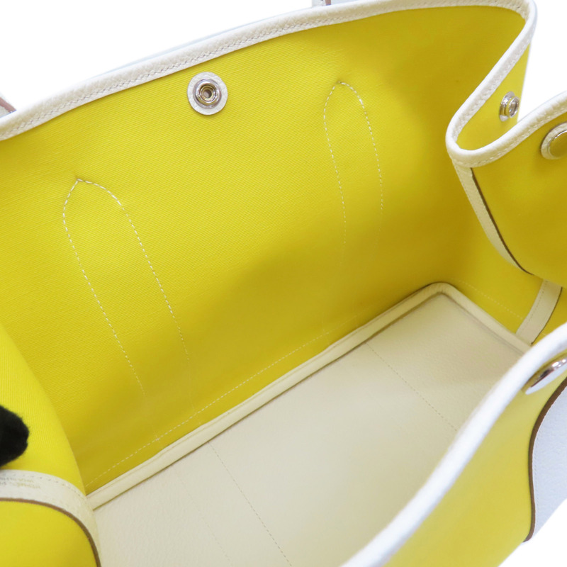黃色帆布 白色牛皮 Garden Party 36 手提包 Y刻 銀扣【HERMES 愛馬仕】-5