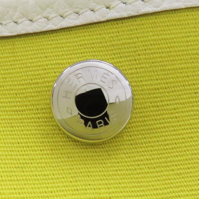 黃色帆布 白色牛皮 Garden Party 36 手提包 Y刻 銀扣【HERMES 愛馬仕】-6