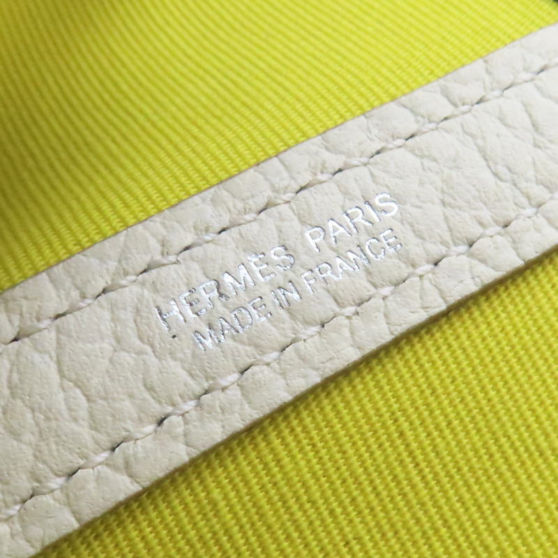 黃色帆布 白色牛皮 Garden Party 36 手提包 Y刻 銀扣【HERMES 愛馬仕】-7
