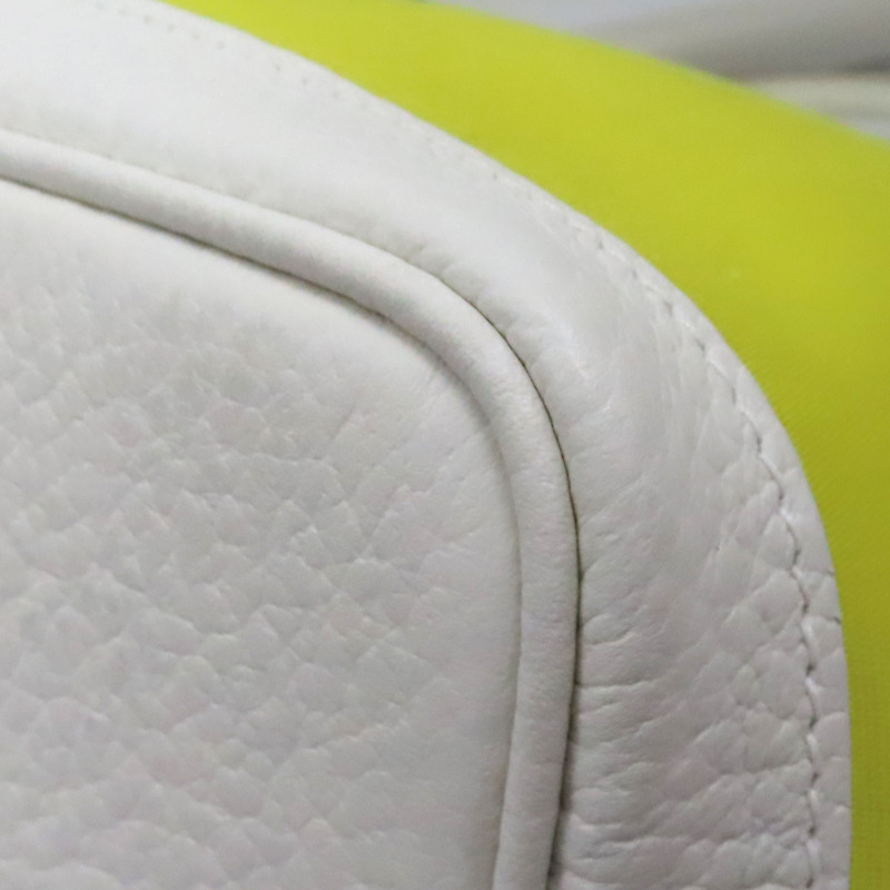 黃色帆布 白色牛皮 Garden Party 36 手提包 Y刻 銀扣【HERMES 愛馬仕】-11