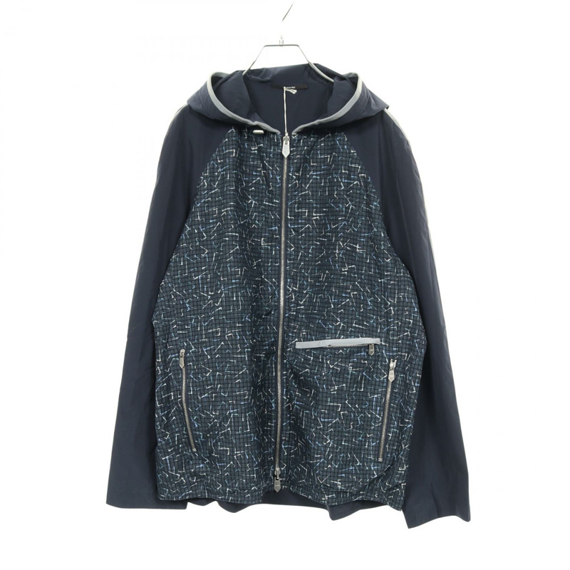 愛馬仕 (HERMES) 拉鍊連帽夾克，尼龍材質，海軍藍/綠色/多色，二手男款，尺寸 50-0