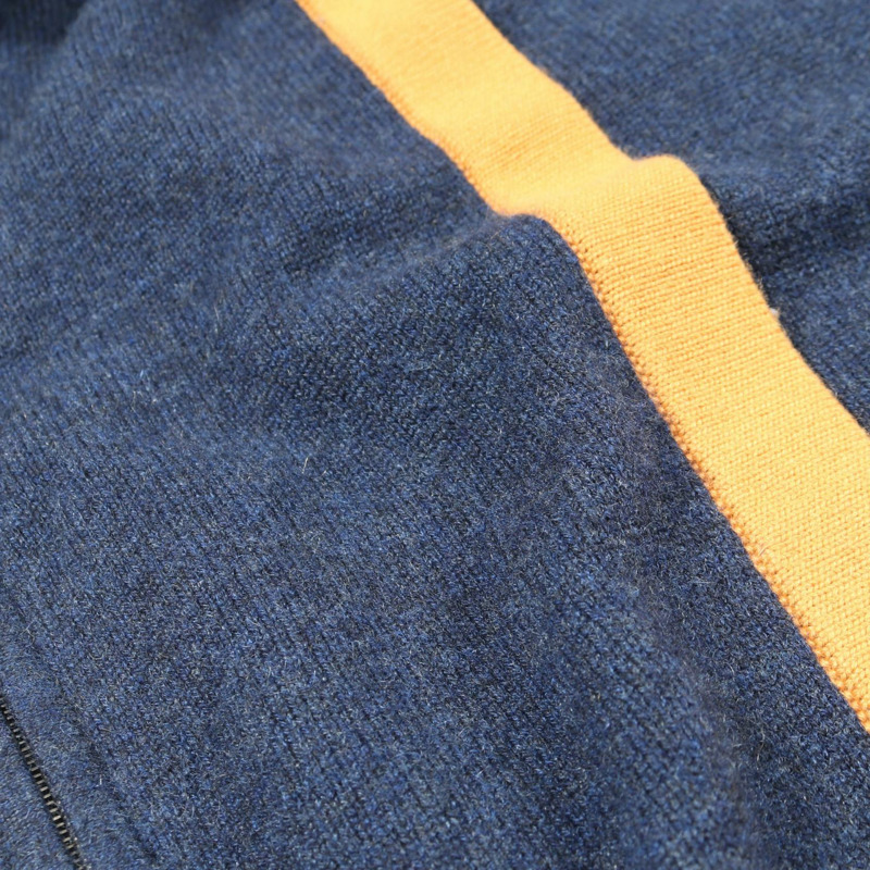 香奈兒 COCO 標誌紐帶連身裙針織衫 #36 P50065K 羊絨海軍藍黃色二手 CC-5