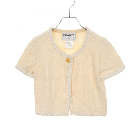 香奈兒 COCO 標誌紐扣斜紋軟呢外套 P12788W02490 羊毛 棉/人造絲 白色 二手 女款