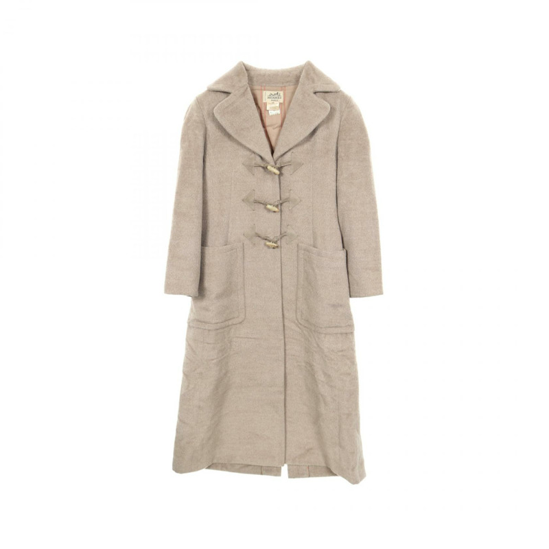 愛馬仕羊毛羊駝絨米色牛角扣大衣,男士40碼,二手。-0