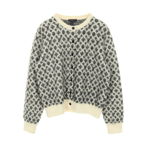 路易威登 Monogram 羊毛尼龍馬海毛混紡拉絨開襟羊毛衫，米色、黑色、灰色，二手