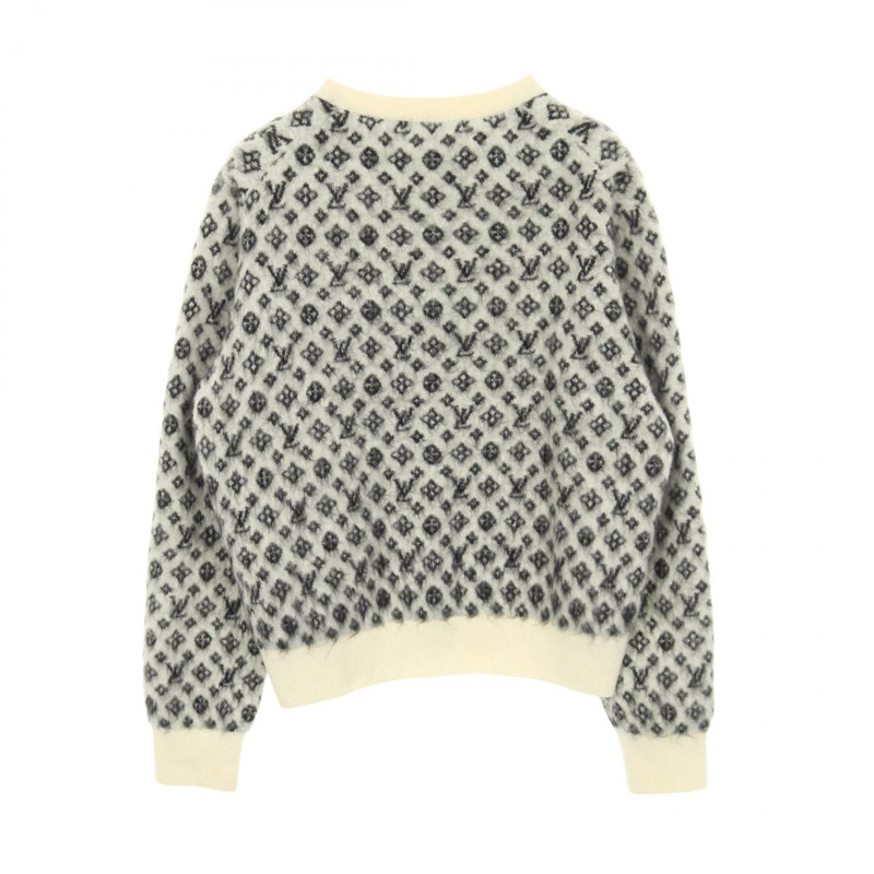 路易威登 Monogram 羊毛尼龍馬海毛混紡拉絨開襟羊毛衫，米色、黑色、灰色，二手-1