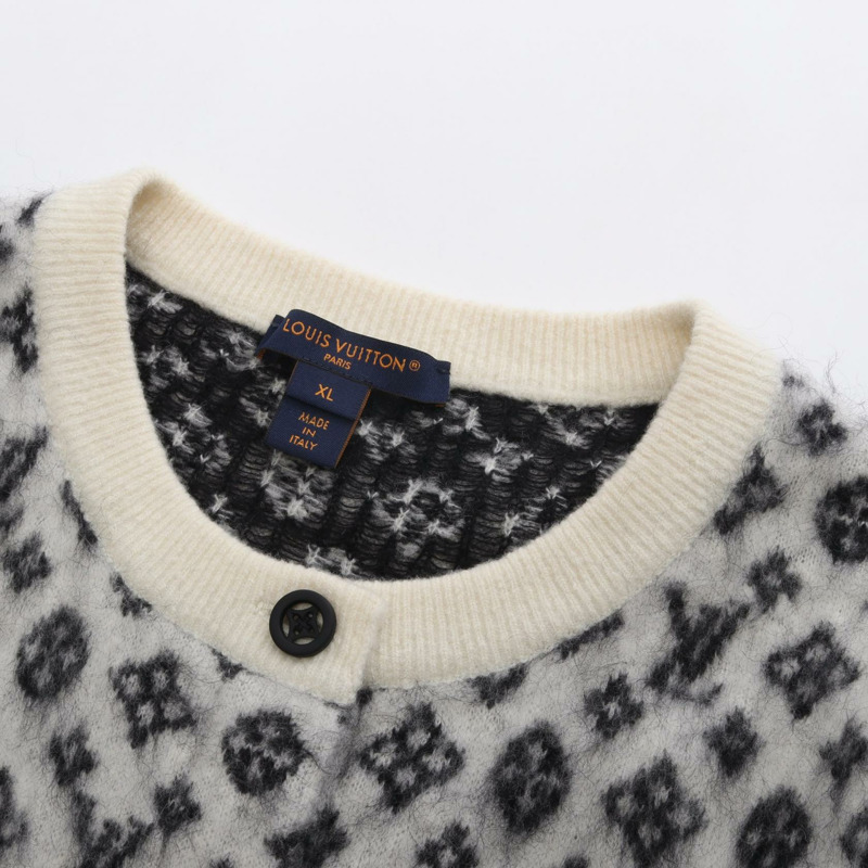 路易威登 Monogram 羊毛尼龍馬海毛混紡拉絨開襟羊毛衫，米色、黑色、灰色，二手-8