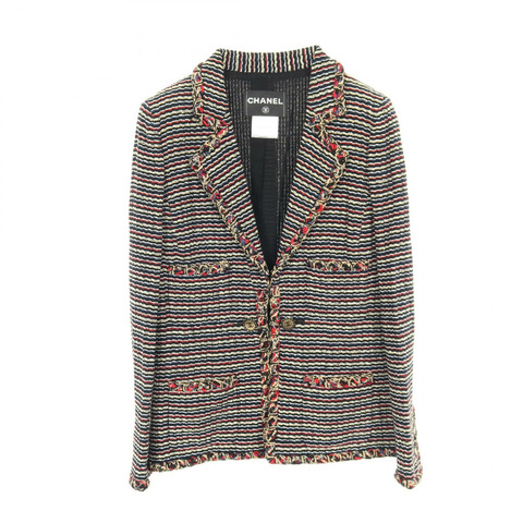 香奈兒 COCO 標誌紐扣修身西裝外套 #38 尼龍羊毛棉混紡 黑色 二手