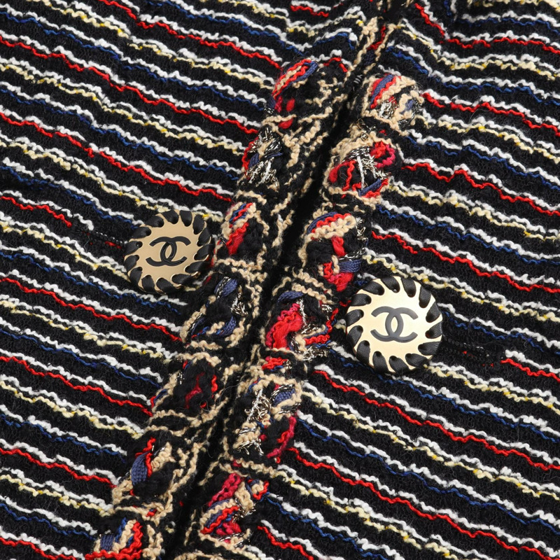 香奈兒 COCO 標誌紐扣修身西裝外套 #38 尼龍羊毛棉混紡 黑色 二手-5