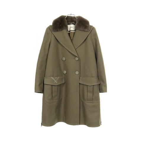 FENDI 羊毛羊絨雙排扣大衣，卡其色，二手女款，38碼