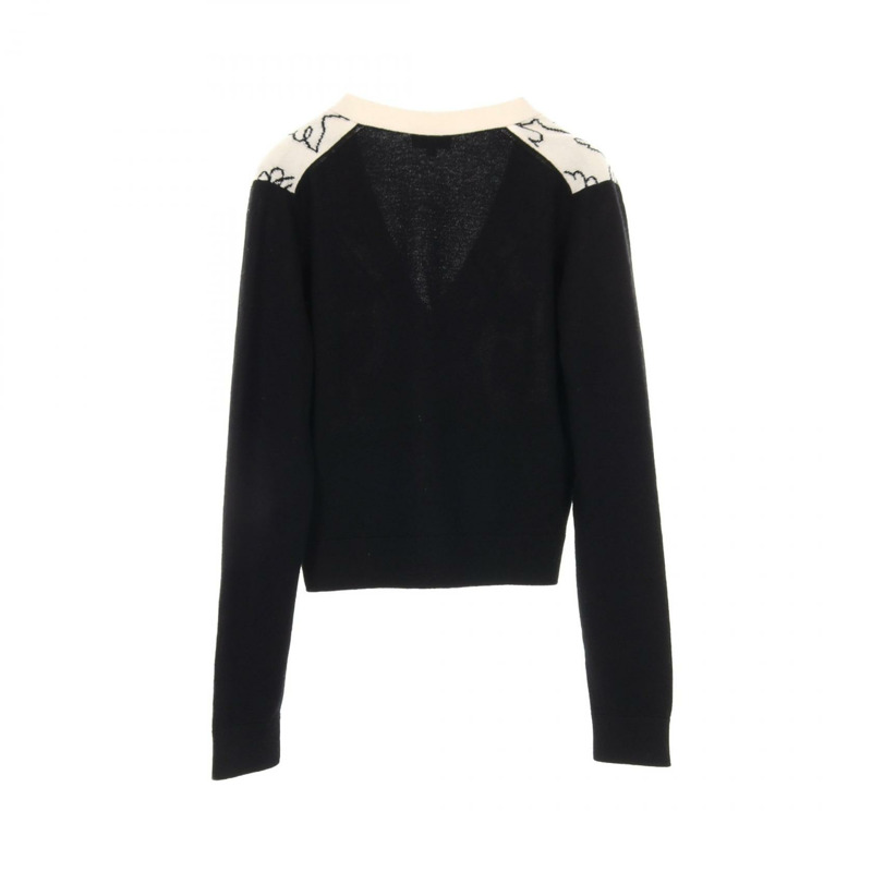 香奈兒 COCO 標誌紐扣針織開襟衫羊絨衫 白色 黑色 二手 女款 #34-1