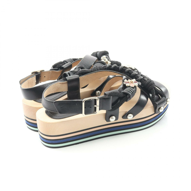 香奈兒 COCO 標誌高跟涼鞋 #36 黑色皮革二手女鞋 CC-1