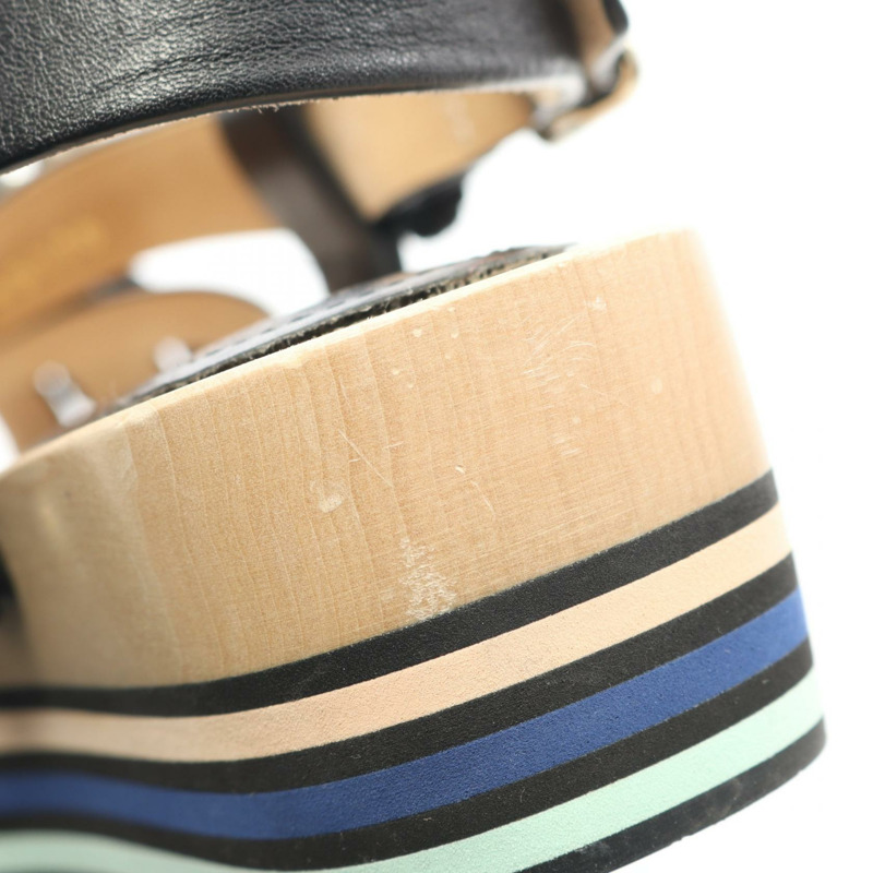 香奈兒 COCO 標誌高跟涼鞋 #36 黑色皮革二手女鞋 CC-8