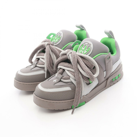 路易威登 LV Skate 系列運動鞋，皮革/織物，灰色/綠色，二手男款，尺寸 7 1/2