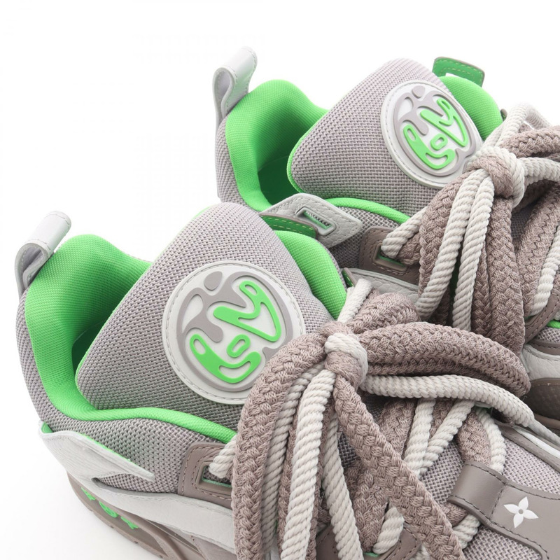 路易威登 LV Skate 系列運動鞋,皮革/織物,灰色/綠色,二手男款,尺寸 7 1/2-6