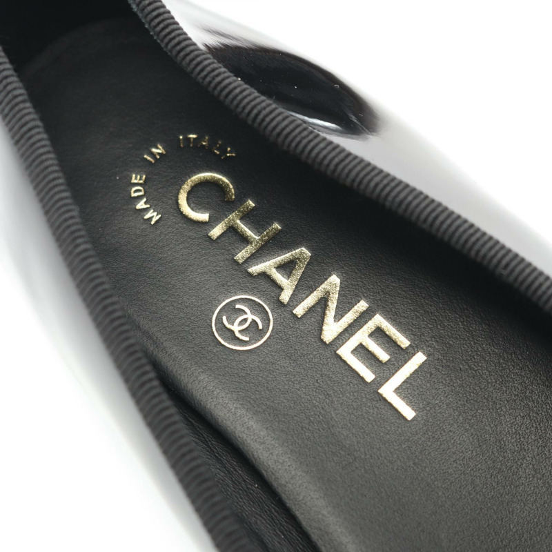 香奈兒芭蕾舞鞋平底鞋 #37 G02819 黑色漆皮二手女款 CC-4