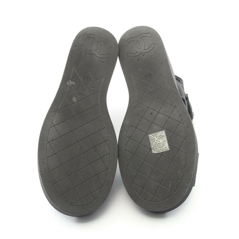 香奈兒 COCO Mark 絎縫厚底涼鞋 #38 羅緞黑色二手女鞋-3