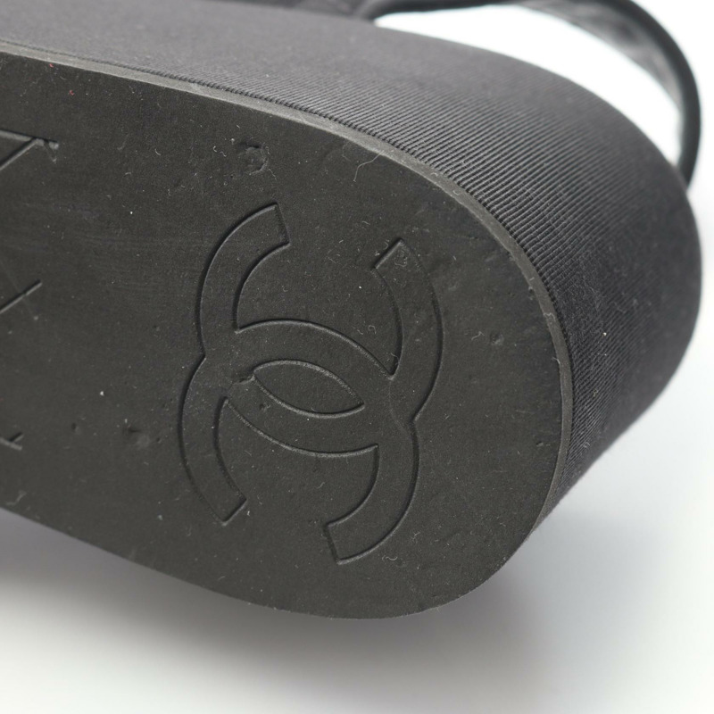 香奈兒 COCO Mark 絎縫厚底涼鞋 #38 羅緞黑色二手女鞋-8