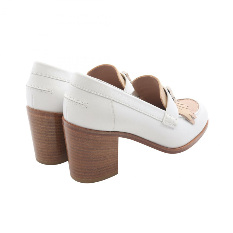 愛馬仕 Elysee 70 高跟樂福鞋 221066Z 皮革 白色 米色 二手 #36 1/2-1