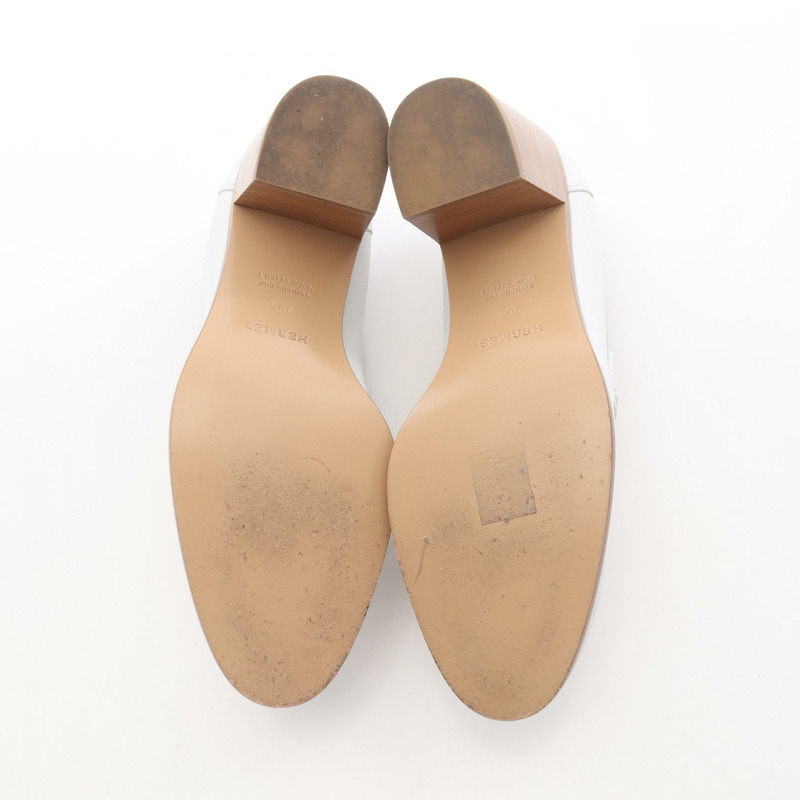 愛馬仕 Elysee 70 高跟樂福鞋 221066Z 皮革 白色 米色 二手 #36 1/2-3