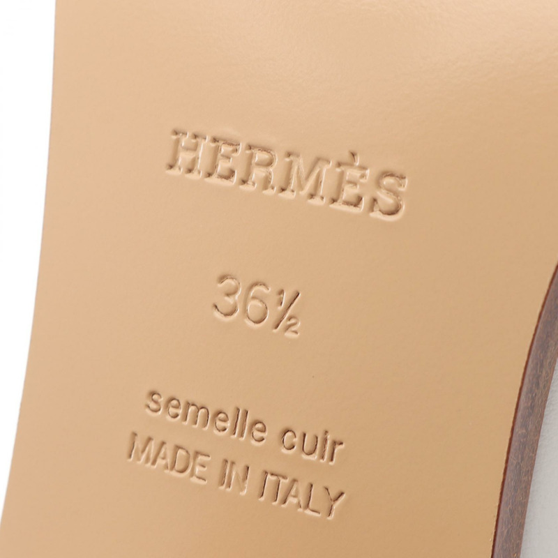 愛馬仕 Elysee 70 高跟樂福鞋 221066Z 皮革 白色 米色 二手 #36 1/2-5