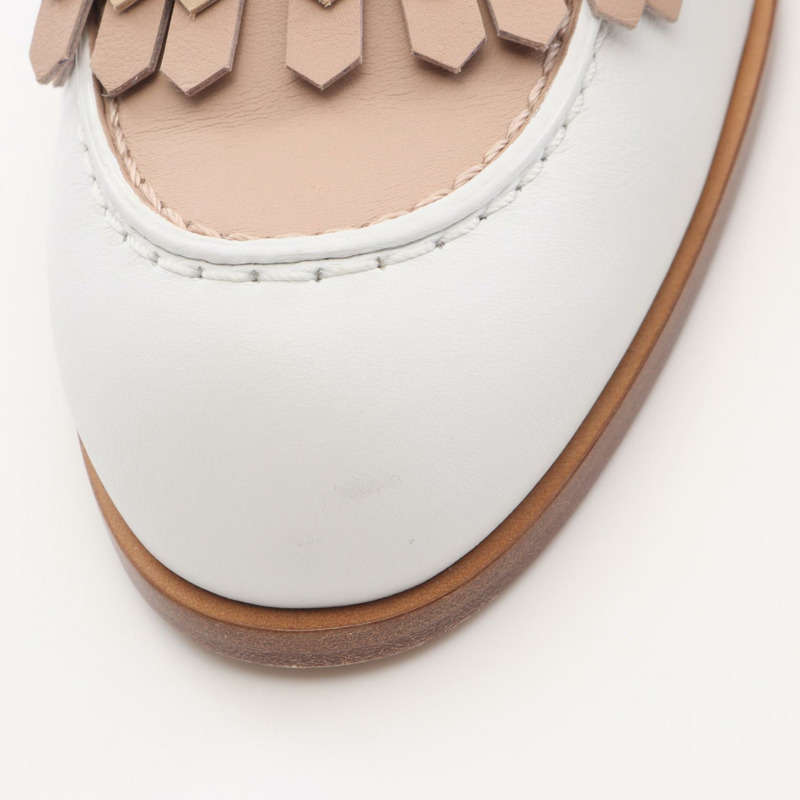 愛馬仕 Elysee 70 高跟樂福鞋 221066Z 皮革 白色 米色 二手 #36 1/2-6