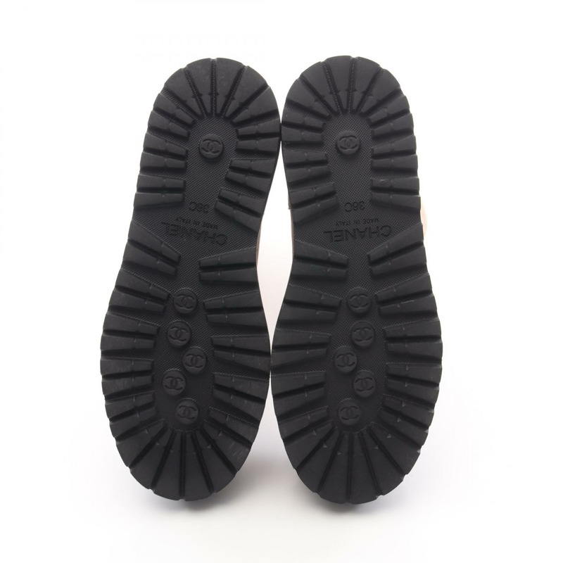 香奈兒 COCO 標誌短靴 #36C 麂皮絨布料 米色 黑色 二手 女款-3