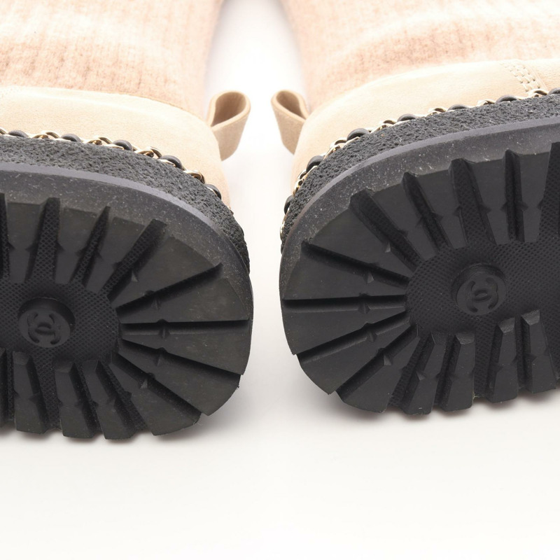 香奈兒 COCO 標誌短靴 #36C 麂皮絨布料 米色 黑色 二手 女款-6