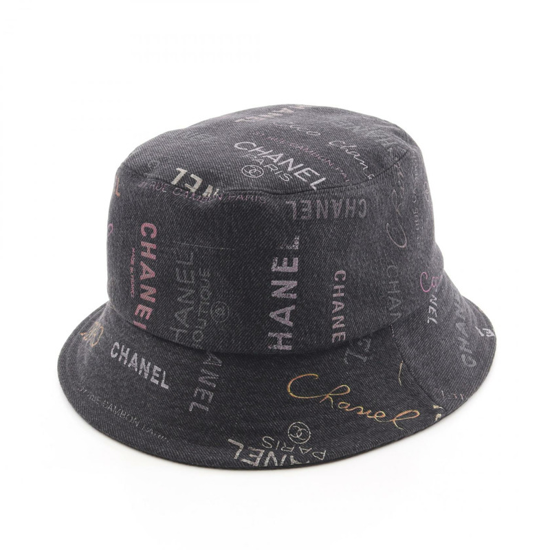 香奈兒 (CHANEL) 棉質牛仔布漁夫帽,黑色多色,二手女款-0